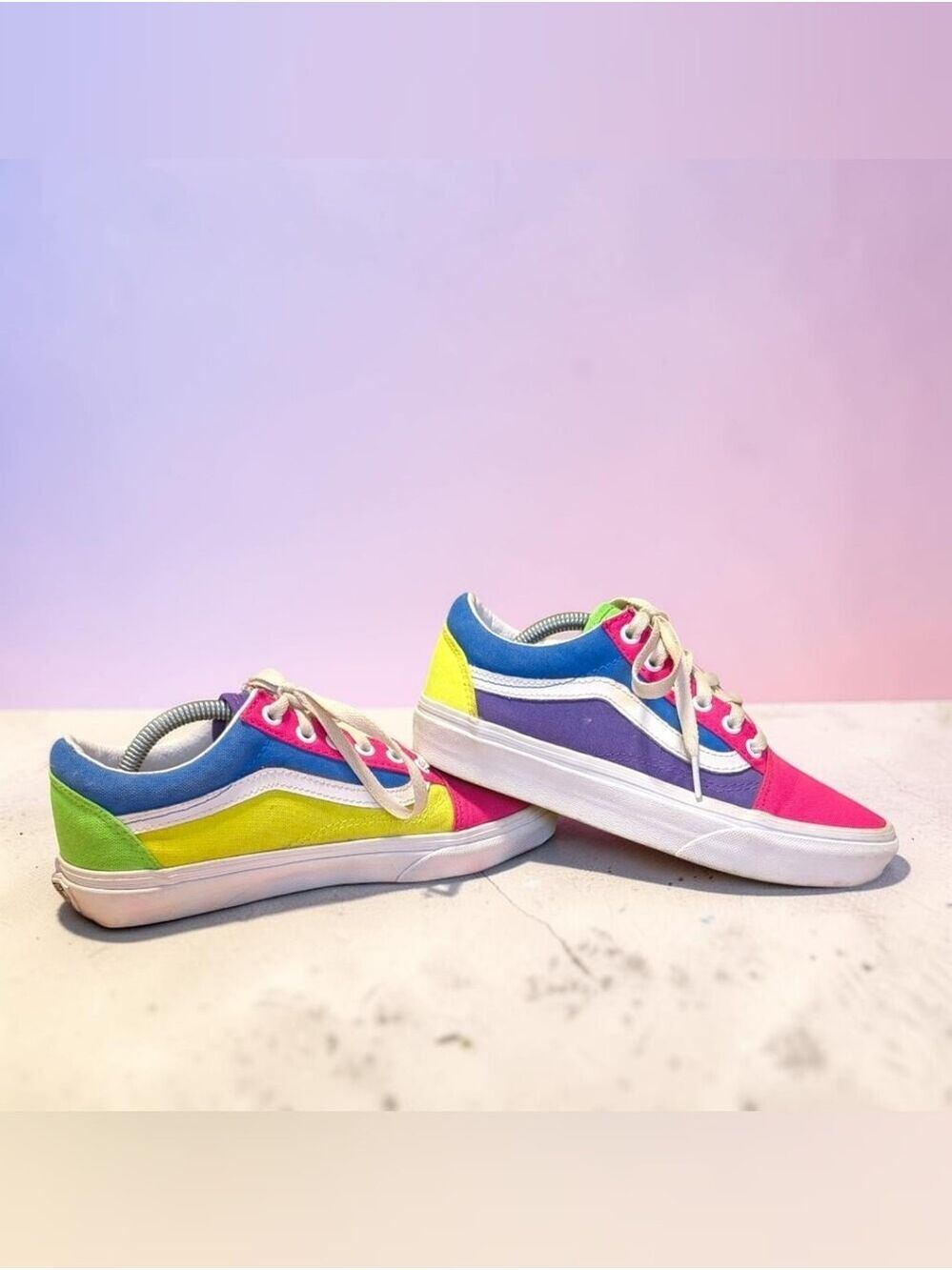 Vans Low Top Sneakers Multicolor Pink Purple Blue Yellow Green Size 6.5